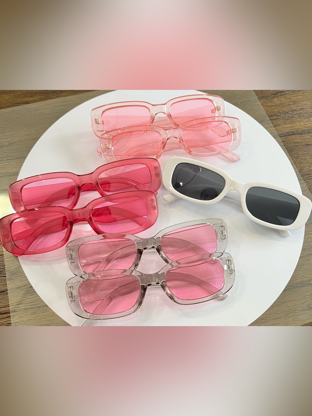 Trendy Pink Tinted Rectangle Sunglasses - Set of 7